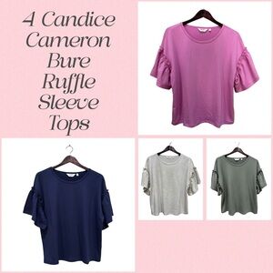 Candace Cameron Bure Women's Ruffle Sleeve Top Bundle Pink Blue Gray Green M